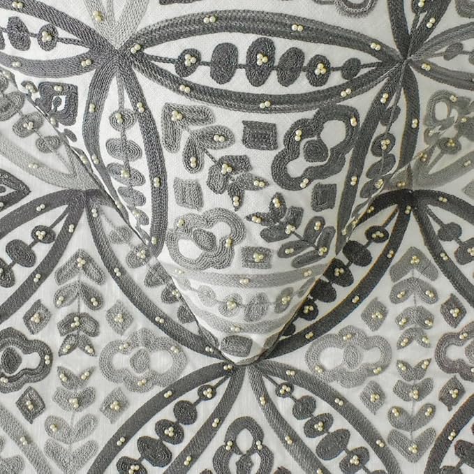 The HomeCentric King/Queen/Twin Gray Designer King 90"x18" Bed Runner Without Pillow Cover, Moroccan, Pearl, Geometric & Embroidered Bed Scarf on Embroidered Fabric - Meryem