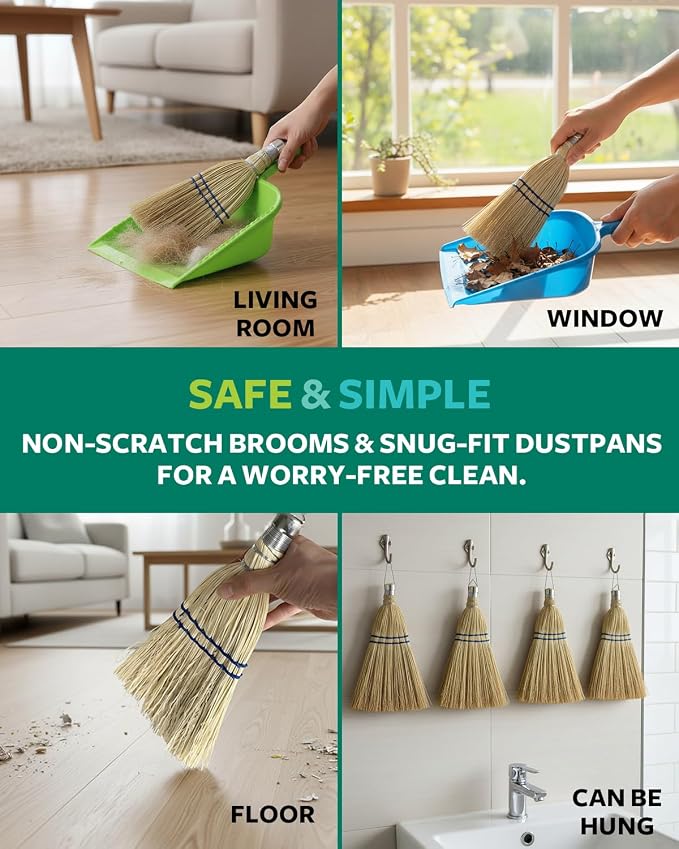 6Pack 12 Inch Handheld Broom Set, Heavy Duty Mini Corn Broom - Image 3