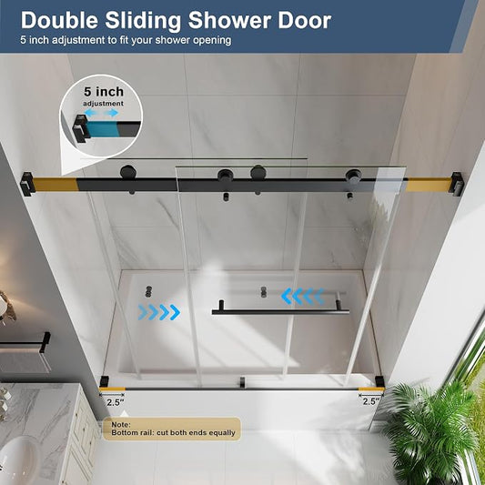 Frameless Bathtub Shower Door, 55-60" W x 60" H Double Sliding Tub Shower Door - Image 2