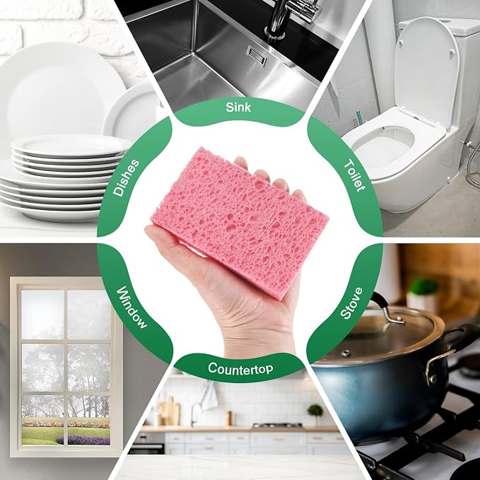 12-Pack Kitchen Sponges, Condense Eco Cellulose Non-Scratch Scrub Heavy Sponge - Image 6