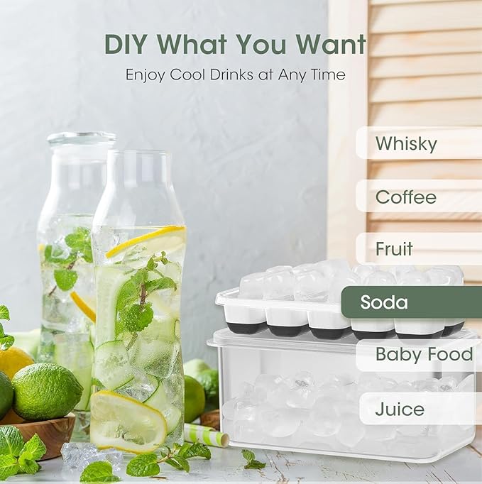 DOQAUS Ice Cube Tray with Lid and Bin, 4 Pack Silicone Plastic Ice Cubes Trays - Image 4