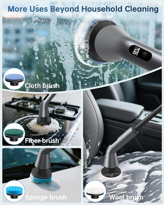 VICNOVA Electric Spin Scrubber, IPX7 Waterproof 2-Speed, Extendable Long Handle - Image 6