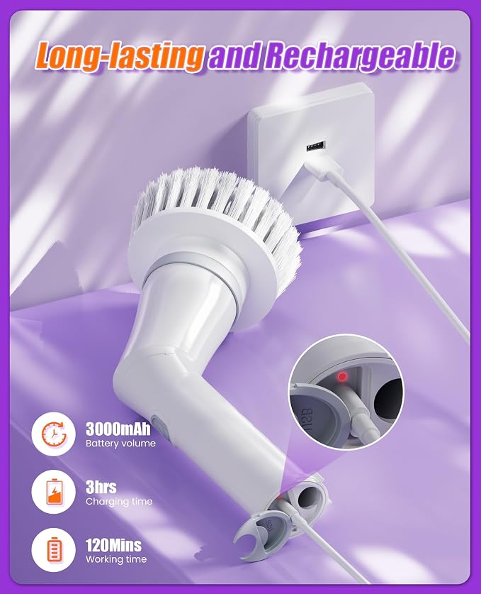 6-in-1 Electric Spin Scrubber, Cordless Power Scrubber - Image 6