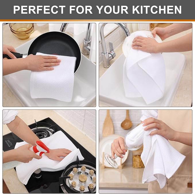 Kitinjoy 100% Cotton Waffle Weave Kitchen Hand Towels - Image 4