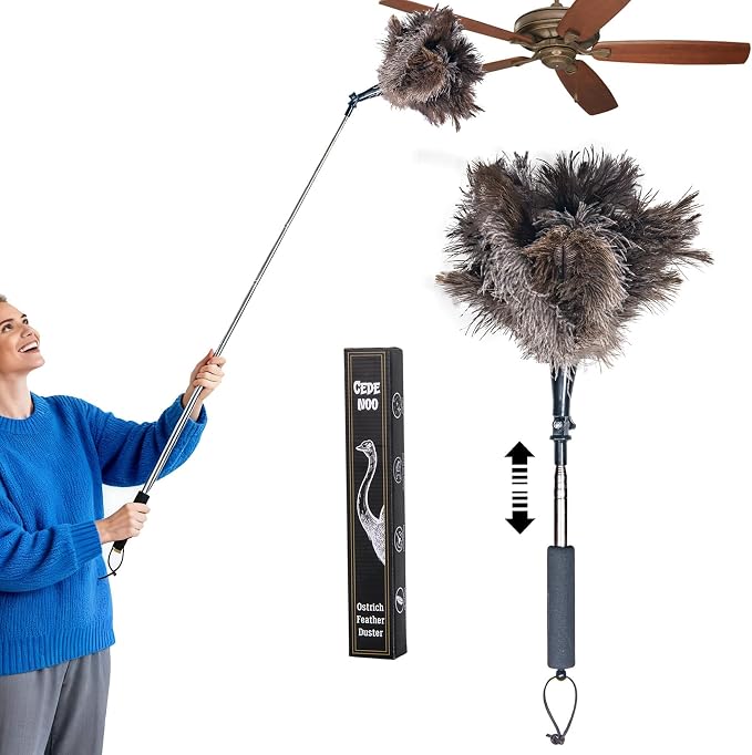 Luxury Black Curved Feather Duster, Extendable Ostrich Feather Cleaning Tool by Unknown