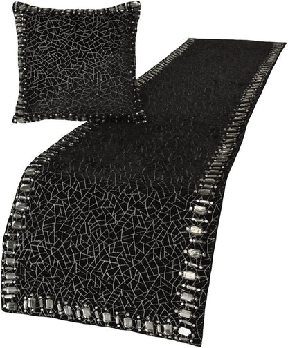 The HomeCentric King/Queen/Twin Black Decorative Twin 53"x18" Bed Runner Without Pillow Cover, Mosaic & Crystal Bed Scarf on Velvet Fabric - Mosaic Noir