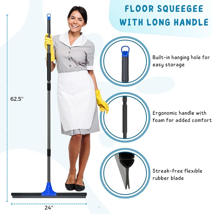 Floor Squeegee for Concrete and Tile Cleaning, Large Heavy Duty Water Scraper - Image 2