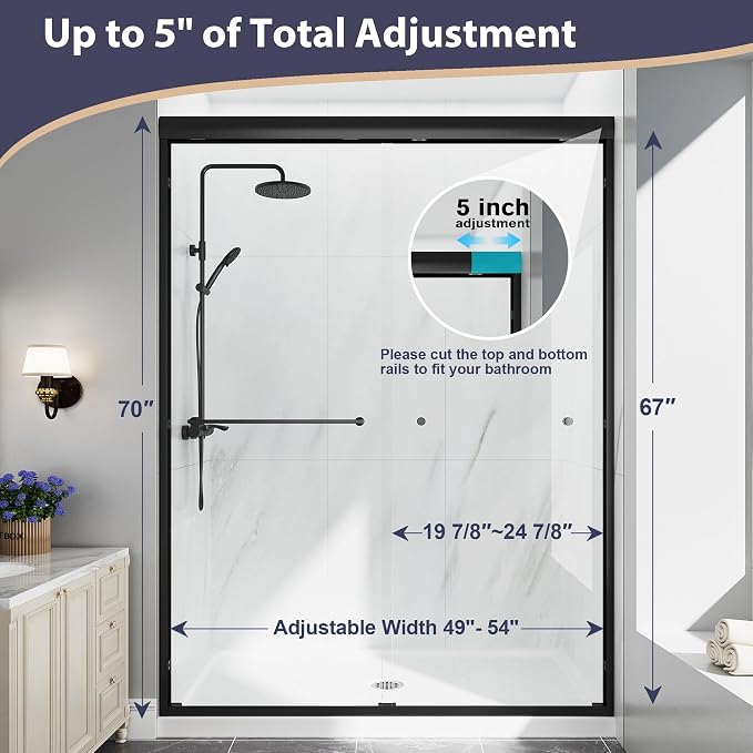 Double Sliding Shower Door, 1/4'' Clear SGCC Tempered Glass - Image 8