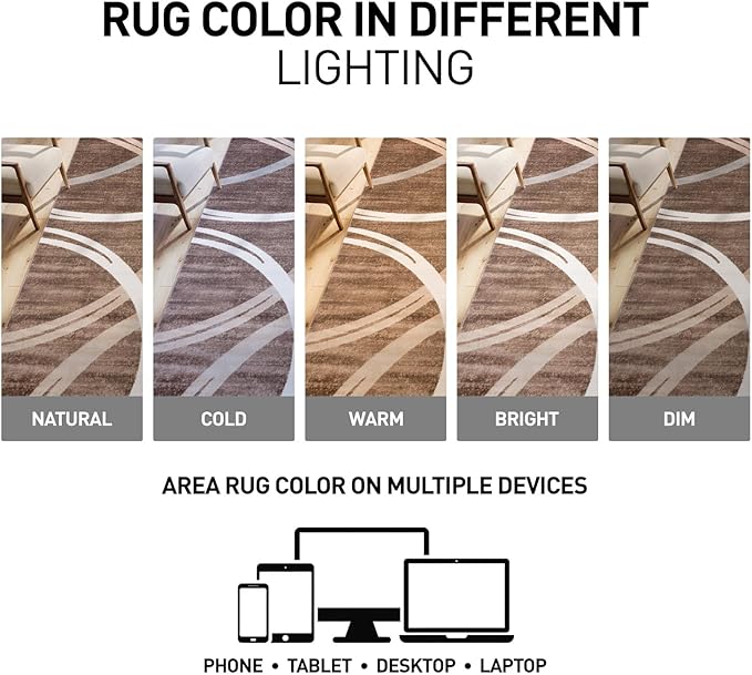 Rugshop Modern Wavy Circles Design Area Rug, Fade-Resistant Carpet for Living Room, Bedroom, or Dining Room, Grand Room,Open Spaces Brown, 8'8" x 12'