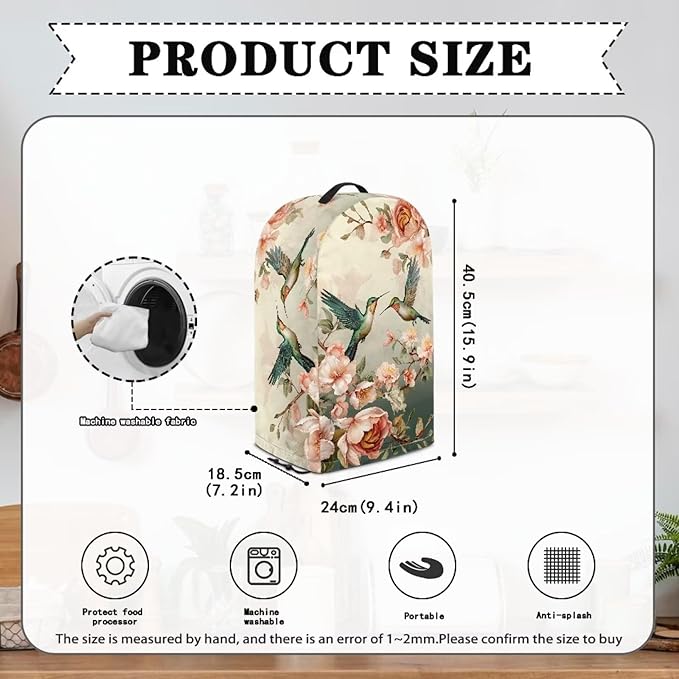 Hummingbirds Flower Blender Dust Cover Stand Mixer or Coffee Maker Appliance Covers with Drawstring, Anti Fingerprint Polyester Dust Proof Stain Resistant Blender Cover for Home Kitchen