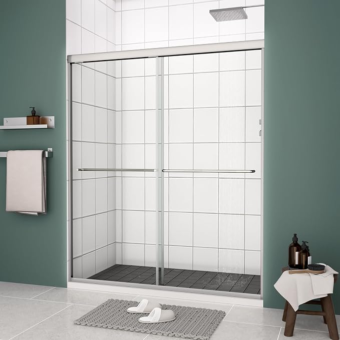 Bypass Glass Shower Door 56-60" W x 70" H by VUMALL