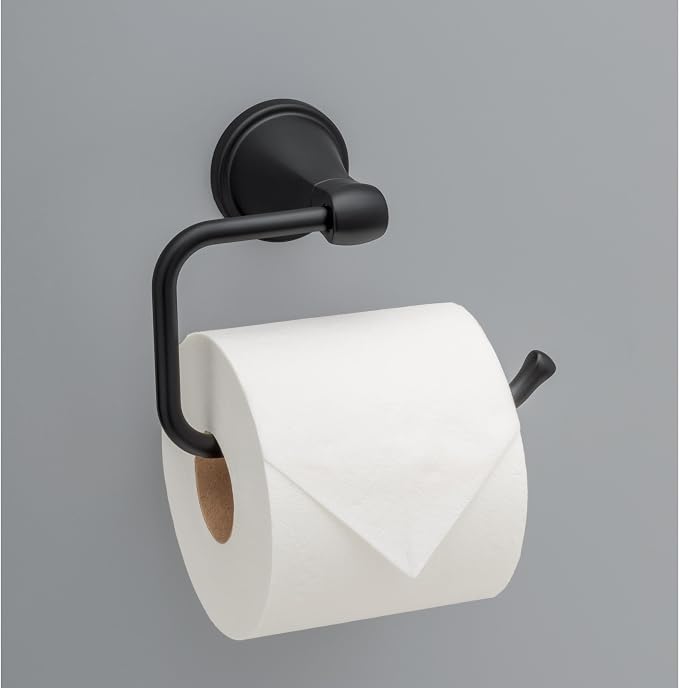 Delta Faucet Becker Toilet Paper Holder, Matte Black, Wall Mounted Euro Hook - Image 2