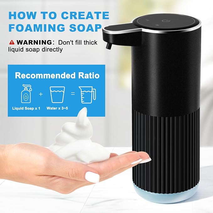 Automatic Foaming Soap Dispenser, 2 Pack Black Touchless Foam Hand Soap - Image 3