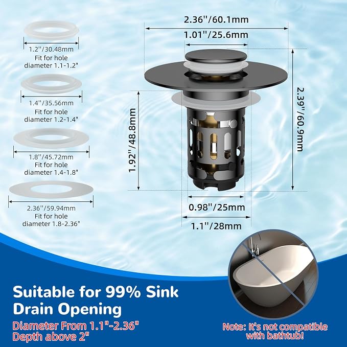Hibbent Upgraded 3 in 1 Bathroom Sink Drain Strainer, Universal Pop Up Stopper - Image 7