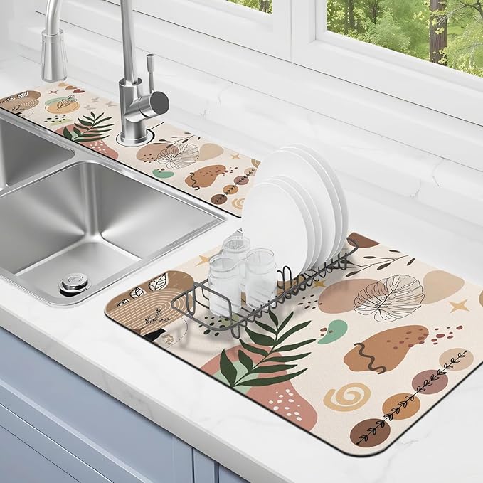 Dish Drying Mat for Kitchen Counter Matt, Super Absorbent Non-slip Rubber Backed by Kuyig+Home