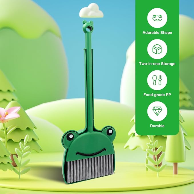 Children's Small Broom Dustpan Set Green Frog Mini Household Cleaning and - Image 4