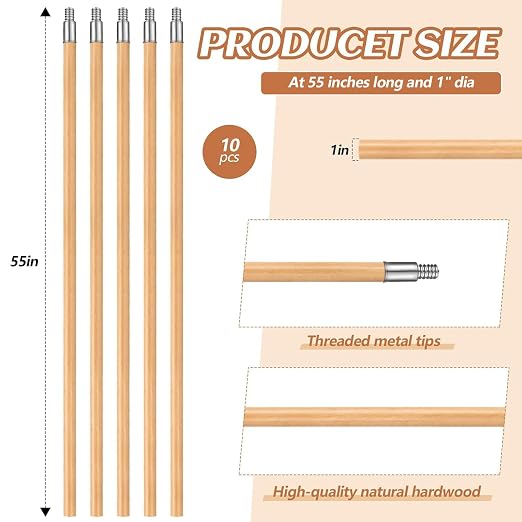 Barydat 55 Inch Lacquered Wood Broom Handle - Image 2