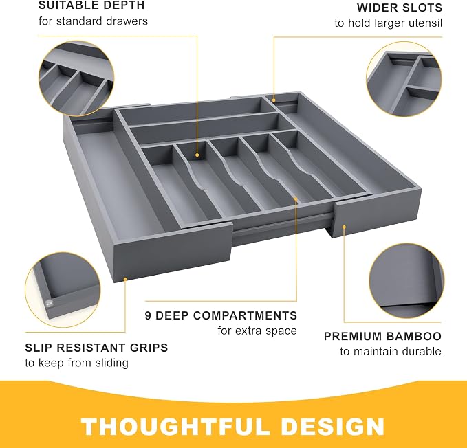Large Premium Bamboo Silverware Organizer - Image 5