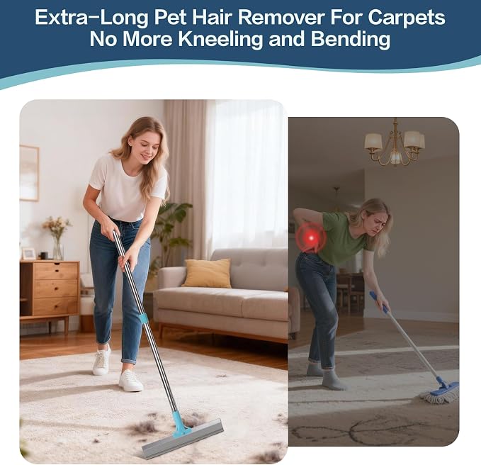 3 in 1 Carpet Rake for Pet Hair Removal, Reusable Pet Hair Remover Broom - Image 6