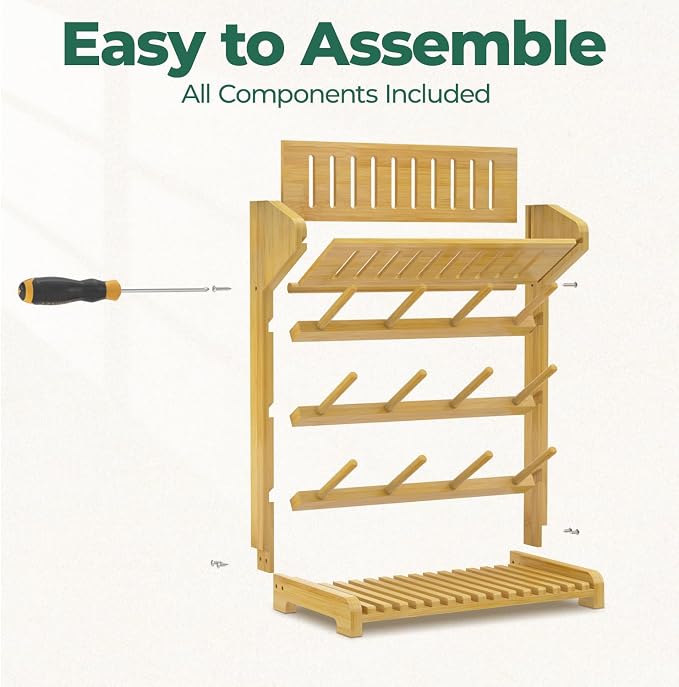 EsLuker.ly Baby Bottle Drying Rack Bamboo Vertical Dryer Holder, Space Saving - Image 6
