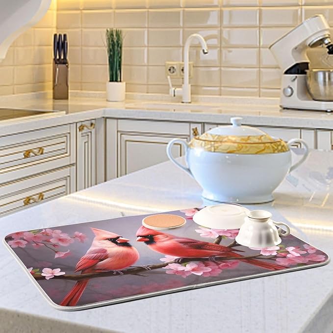 Dish Drying Mat Kitchen Counter Absorbent Red Cardinals Coffee Sink Mat Dish - Image 6