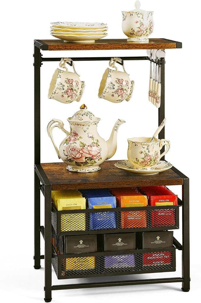 Pinzoveco Tea Bag Organizer, Large Tea Organizers and Storage Box, 2 Drawers by Pinzoveco