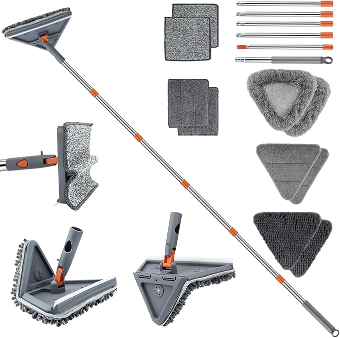 Wall Cleaner Mop with 94" Long Handle, 2-in-1 Triangle & Rectangle Head with by UIMO