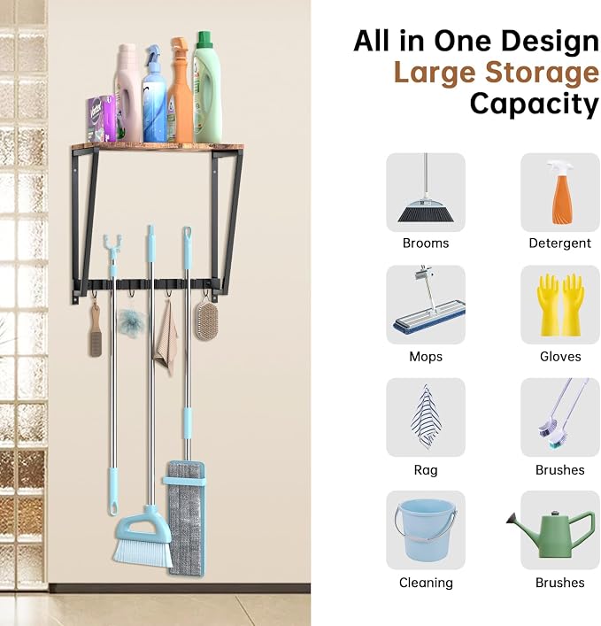 Broom Holder Wall Mount, Heavy Duty Broom & Mop Organizer Wall Hanging - Image 4