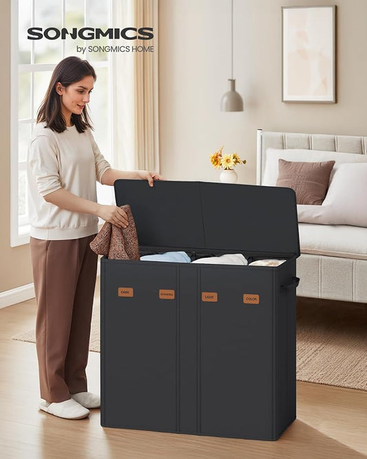 SONGMICS 55.4 Gallon Laundry Hamper, 4-Compartment Laundry Basket Sorter - Image 2