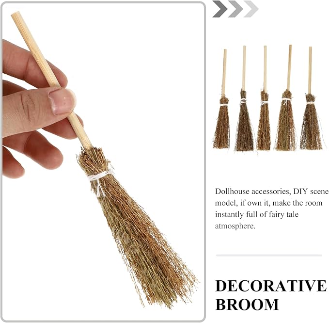 Toyvian Mini Hand-Woven Broom Dollhouse Decor Simulation Decorative Broom Props - Image 5