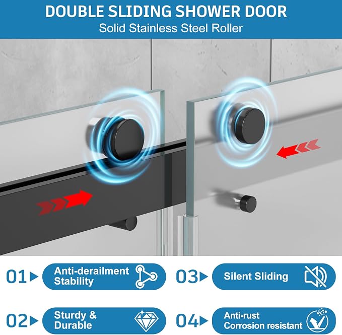 Frameless Shower Door, 56-60" W x 78" H 3/8" Thick Tempered Frosted Glass - Image 6