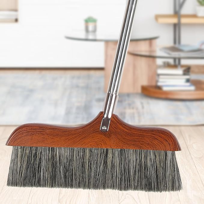 Yardwe Horse Hair Soft Bristle Broom Wooden Handle Angle Broom Floor Cleaning - Image 7