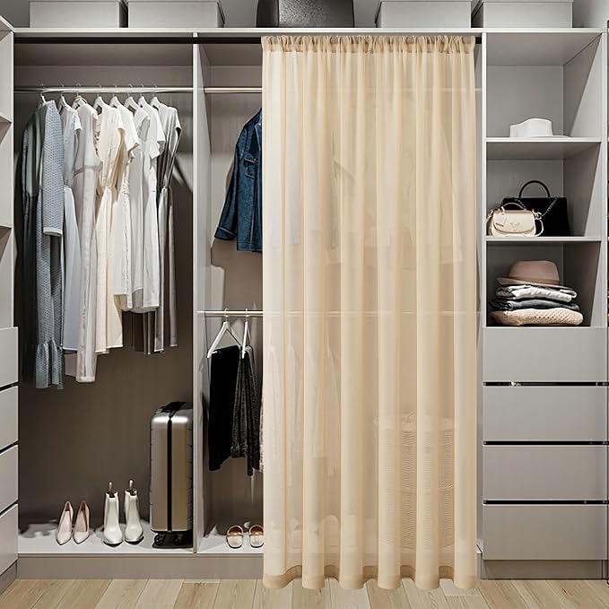 Tollpiz Sheer Curtain Closet Linen Textured Curtain Sheers Doorway Light - Image 3