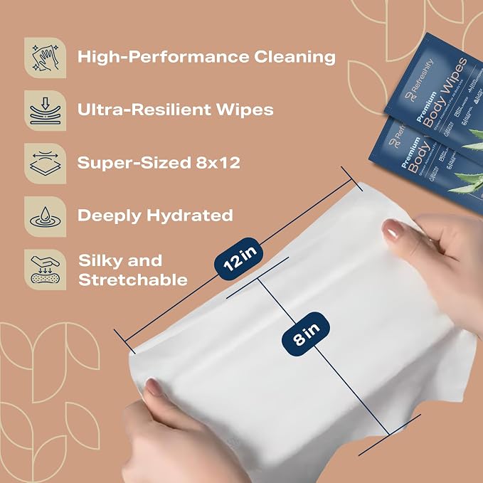 Wet Body Wipes for Adults | Shower Alternative Bathing No Rinse, Large 8” x 12” - Image 5