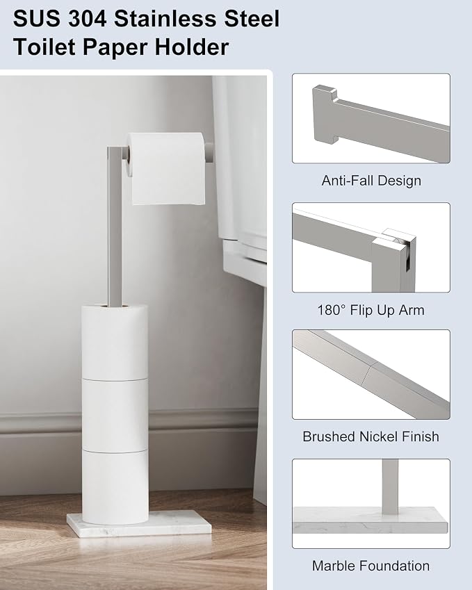Freestanding Toilet Paper Holder Stand Brushed Nickel SUS 304 Stainless Steel - Image 4