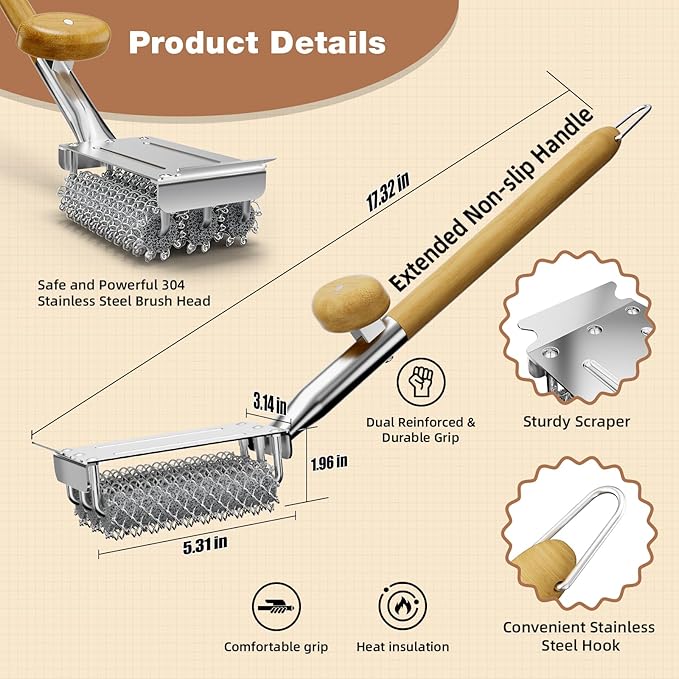 HOUSE AGAIN Grill Brush and Scraper Bristle Free - Image 2