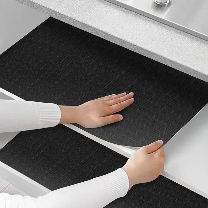 Shelf and Drawer Liner for Kitchen Cabinets Non-Adhesive, Strong Grip Non-Slip Thickened Cabinet Liners for Shelves, Waterproof Mats for Dresser Cupboard, Black, 17 in x 30 Feet