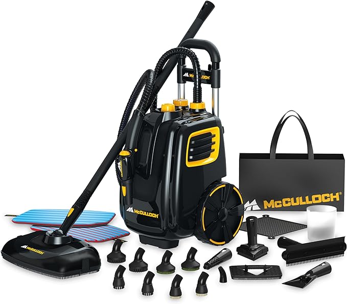 McCulloch MC1385 Deluxe Canister Steam Cleaner, 2-Hour Runtime, Chemical-Free by McCulloch