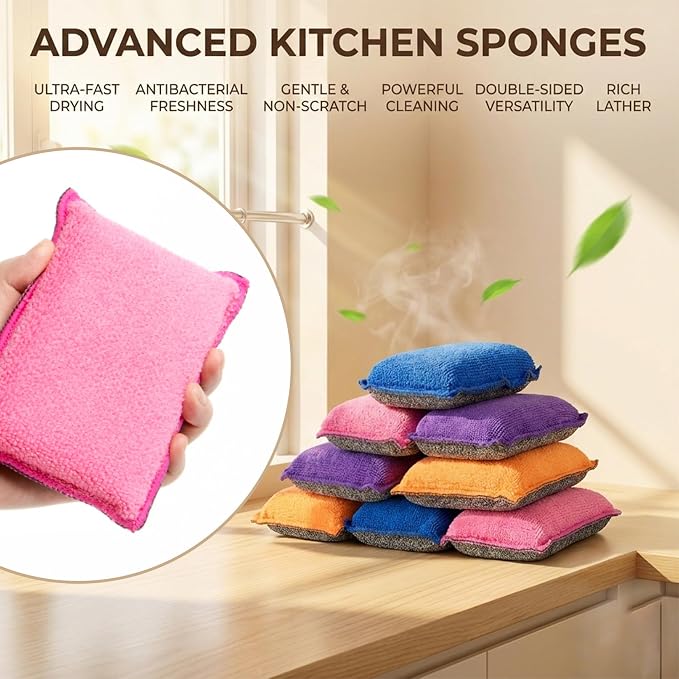 MAQIHAN 8 Pack Microfiber Sponge Kitchen - Image 4