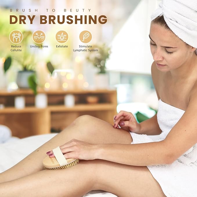 POPCHOSE Dry Brushing Body Brush, Natural Bristle Dry Skin Exfoliating Brush - Image 4