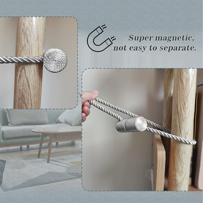 Hion Magnetic Curtain Tiebacks Grey 4 Pack, Curtain Tiebacks Buckles Holdbacks - Image 6