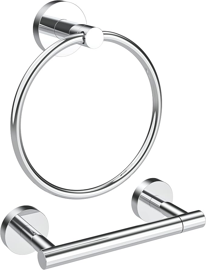 Polished Finish Toilet Paper Holder & Towel Ring SUS304 Stainless Steel 2pc by ElevateYourSpaceChooseRARXTR