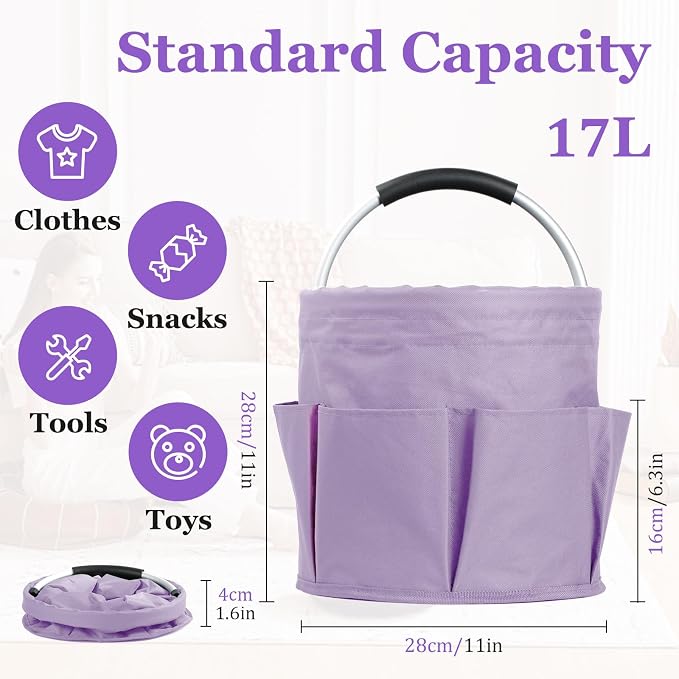 17L Purple Shower Caddy for Women, Foldable Cleaning Caddy - Image 2