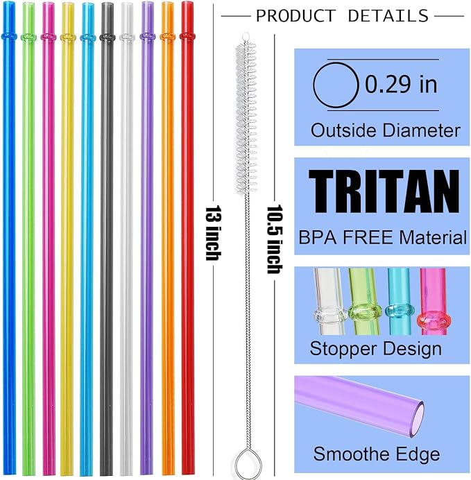 ALINK 13 inch Reusable Plastic Straws, Extra Long Colorful Tritan Tumbler - Image 2