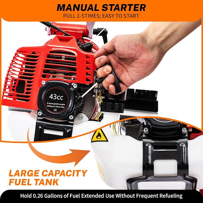 43cc 2-Stroke 1.7hp Portable Gas Power Held Sweeper Broom, 1250w Cleaning - Image 2