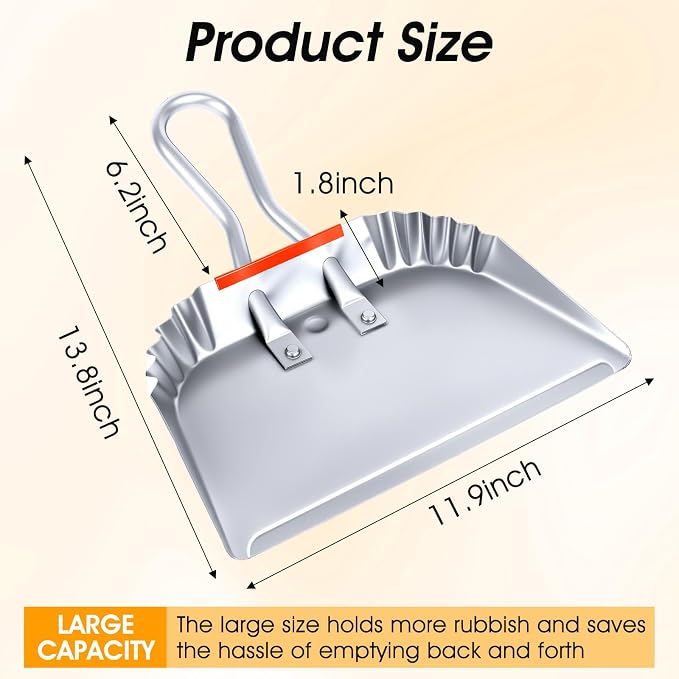 4 Pack Heavy Duty Metal Dustpan Large Wide Dust Pans - Image 2