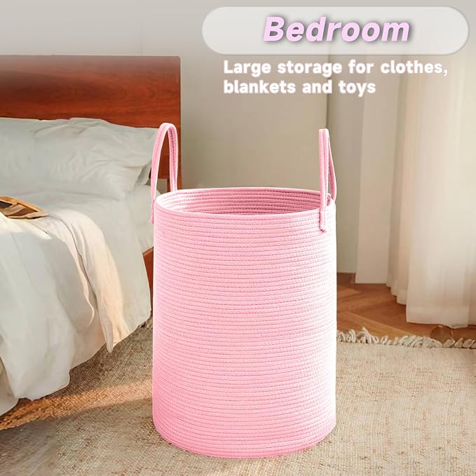 Large Woven Laundry Basket Hamper, 60L Cotton Rope Storage Bin - Image 4