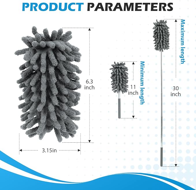 12 Pack High Duster with Extension Pole, Reusable & Washable Feather Duster - Image 2