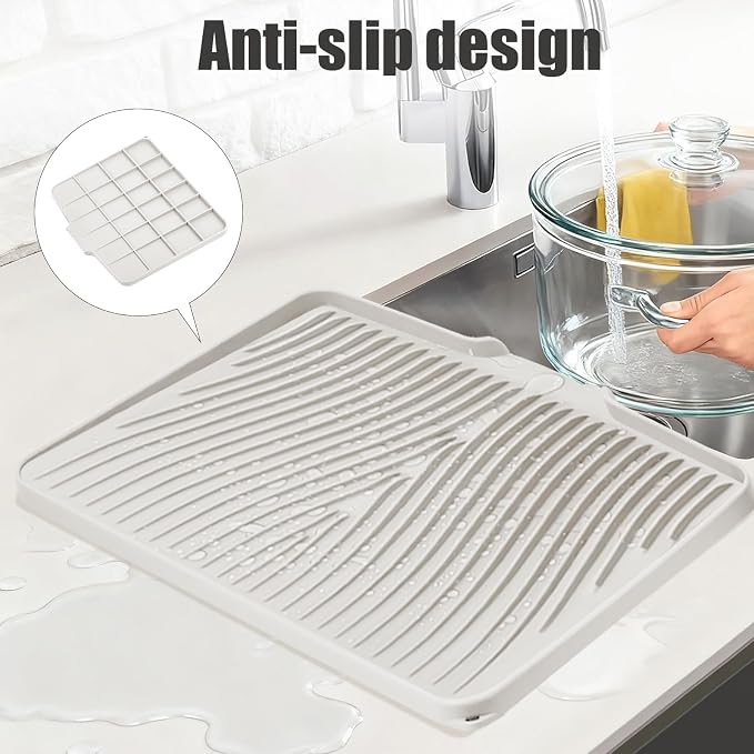 Silicone Dish Drying Mat for Kitchen Counter, Dish Drying Pad, Non-Slip Drain - Image 3