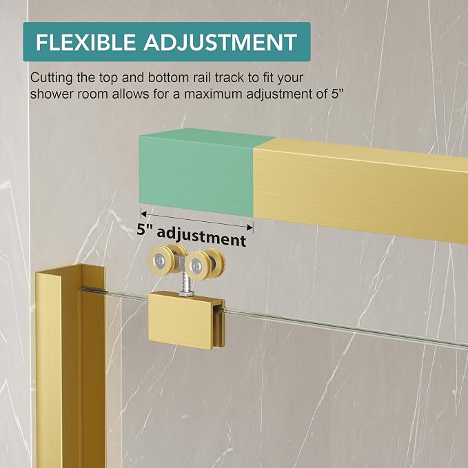 KPUY Glass Shower Door, 55-60" W x 76" H Semi-Frameless Double Sliding Shower - Image 6